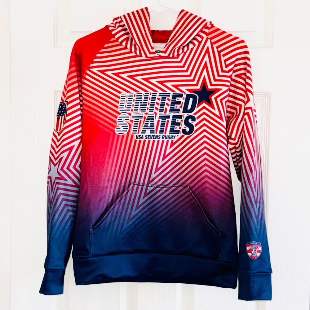 HSBC USA Sevens Rugby Youth Large Hoodie Red White Blue Team USA Sweatshirt